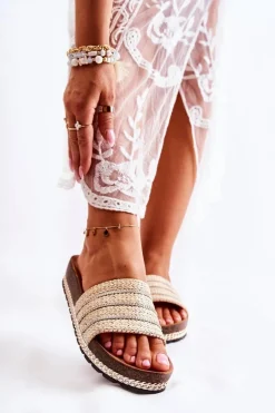 Damskie Klasyczne Klapki Z Łańcuszkiem Beżowe Maddy