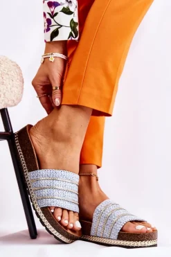 Damskie Klasyczne Klapki Z Łańcuszkiem Niebieskie Maddy