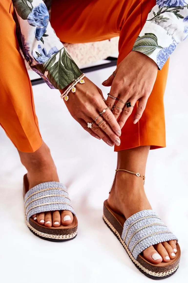 Damskie Klasyczne Klapki Z Łańcuszkiem Niebieskie Maddy