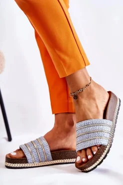 Damskie Klasyczne Klapki Z Łańcuszkiem Niebieskie Maddy