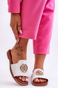 Damskie Klasyczne Klapki Na Płaskim Obcasie Białe Larotte