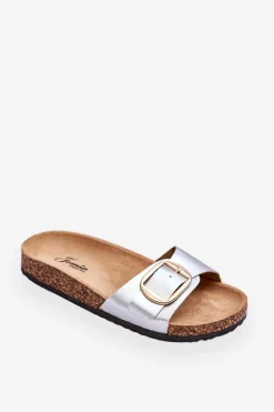 Damskie Klasyczne Klapki Na Korkowej Platformie Srebrne Noa
