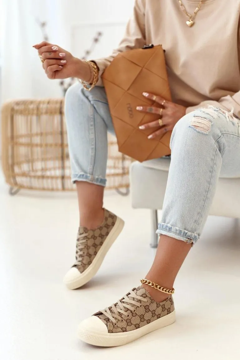 Damskie Klasyczne Logowane Trampki Khaki Challenge