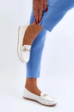 Damskie Klasyczne Mokasyny Z Ozdobą Białe Ainslee