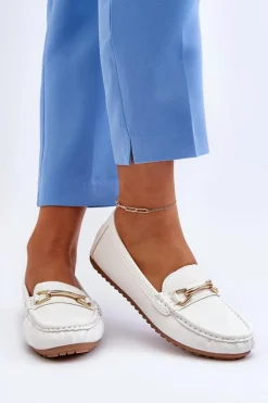 Damskie Klasyczne Mokasyny Z Ozdobą Białe Ainslee