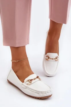 Damskie Klasyczne Mokasyny Eko Skórzane Białe Demese
