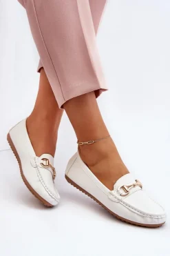 Damskie Klasyczne Mokasyny Eko Skórzane Białe Demese