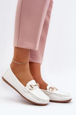 Damskie Klasyczne Mokasyny Eko Skórzane Białe Demese