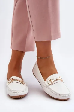 Damskie Klasyczne Mokasyny Eko Skórzane Białe Demese