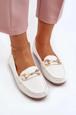 Damskie Klasyczne Mokasyny Eko Skórzane Białe Demese
