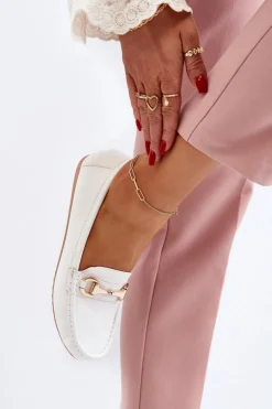 Damskie Klasyczne Mokasyny Eko Skórzane Białe Demese