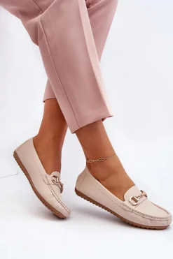 Damskie Klasyczne Mokasyny Eko Skórzane Beżowe Demese