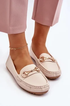 Damskie Klasyczne Mokasyny Eko Skórzane Beżowe Demese