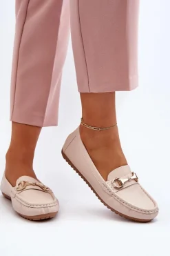Damskie Klasyczne Mokasyny Eko Skórzane Beżowe Demese