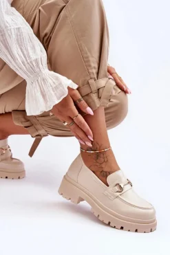 Damskie Klasyczne Mokasyny Na Platformie Beżowe Miracle