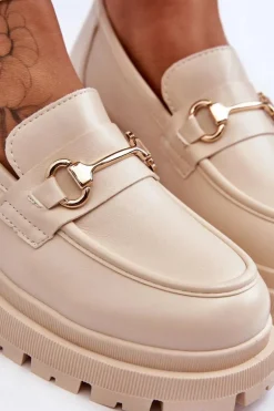 Damskie Klasyczne Mokasyny Na Platformie Beżowe Miracle