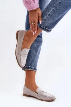 Damskie Klasyczne Mokasyny Szare Olevin