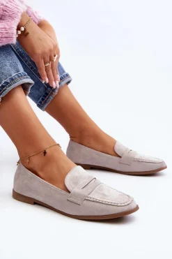 Damskie Klasyczne Mokasyny Szare Olevin