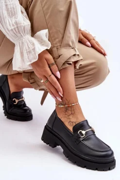 Damskie Klasyczne Mokasyny Na Platformie Czarne Miracle