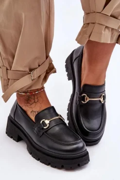 Damskie Klasyczne Mokasyny Na Platformie Czarne Miracle