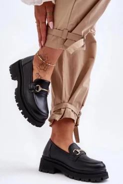 Damskie Klasyczne Mokasyny Na Platformie Czarne Miracle