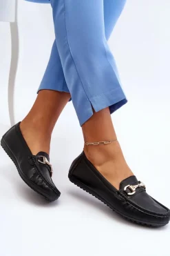 Damskie Klasyczne Mokasyny Eko Skórzane Czarne Demese