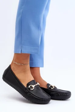 Damskie Klasyczne Mokasyny Eko Skórzane Czarne Demese