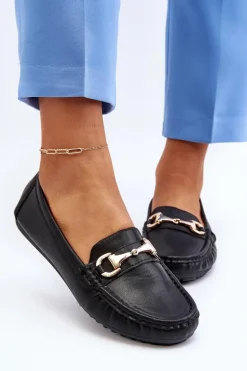 Damskie Klasyczne Mokasyny Eko Skórzane Czarne Demese