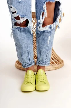 Damskie Klasyczne Niskie Trampki BIG STAR AA274012 Limonkowe