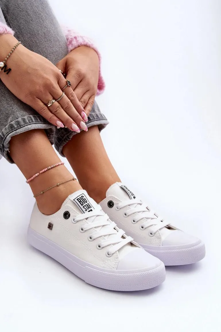 Damskie Klasyczne Niskie Trampki BIG STAR AA274010 Białe