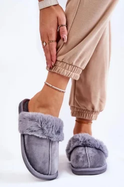 Damskie Klasyczne Papcie Z Futerkiem Szare Lorines