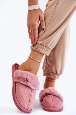 Damskie Klasyczne Papcie Z Futerkiem Różowe Lorines