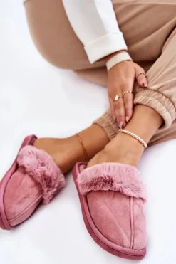 Damskie Klasyczne Papcie Z Futerkiem Różowe Lorines