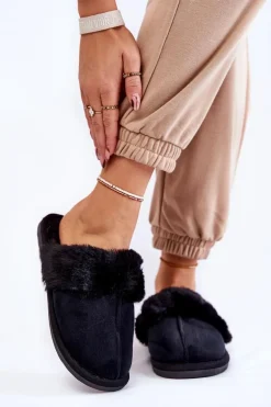 Damskie Klasyczne Papcie Z Futerkiem Czarne Lorines