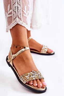 Damskie Klasyczne Sandałki Z Ozdobami Złote Florella