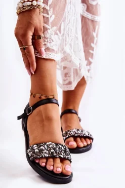 Damskie Klasyczne Sandałki Z Ozdobami Czarne Florella