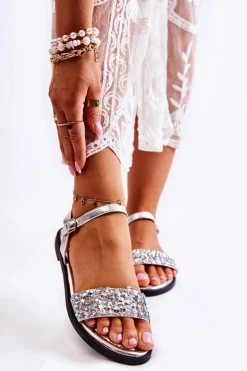 Damskie Klasyczne Sandałki Z Ozdobami Srebrne Florella