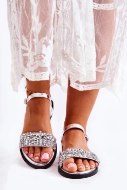 Damskie Klasyczne Sandałki Z Ozdobami Srebrne Florella