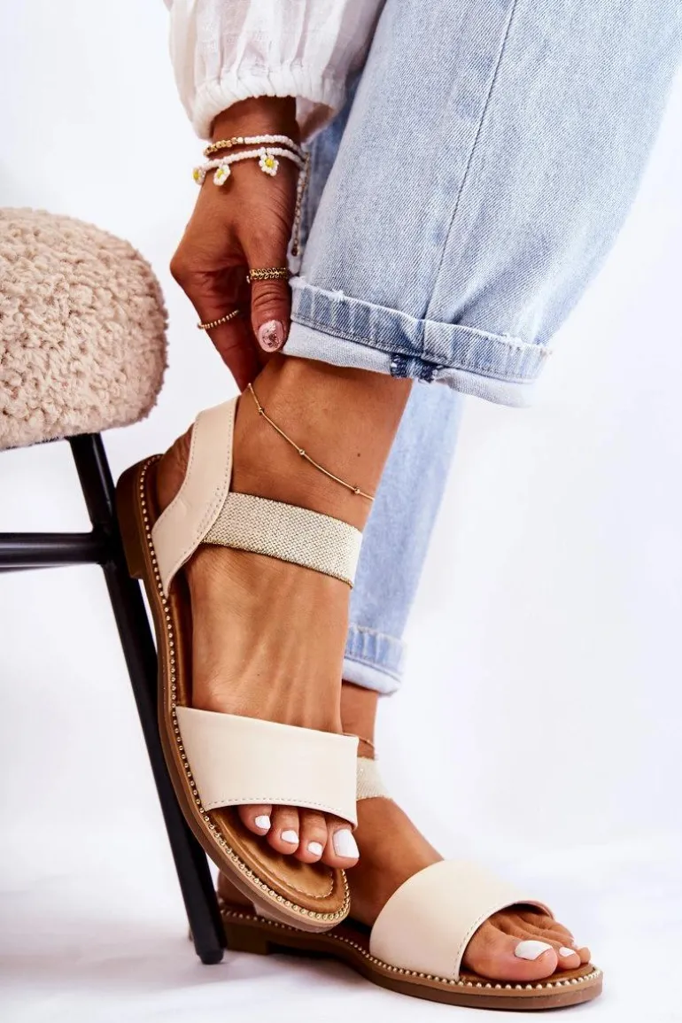 Damskie Klasyczne Sandały Na Płaskim Obcasie Beżowe Catis