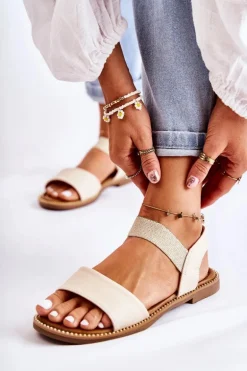 Damskie Klasyczne Sandały Na Płaskim Obcasie Beżowe Catis