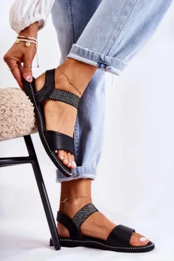 Damskie Klasyczne Sandały Na Płaskim Obcasie Czarne Catis