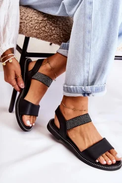 Damskie Klasyczne Sandały Na Płaskim Obcasie Czarne Catis