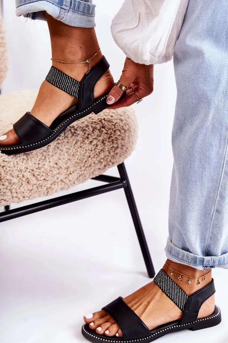 Damskie Klasyczne Sandały Na Płaskim Obcasie Czarne Catis