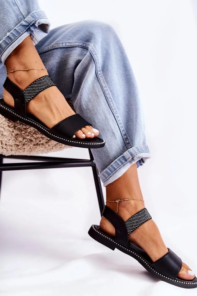 Damskie Klasyczne Sandały Na Płaskim Obcasie Czarne Catis