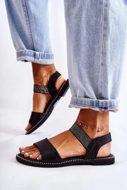 Damskie Klasyczne Sandały Na Płaskim Obcasie Czarne Catis