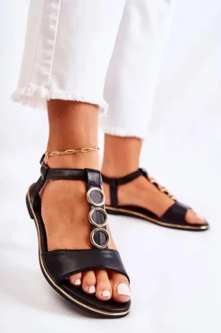 Damskie Klasyczne Sandały Z Ozdobnym Paskiem Czarne Terina