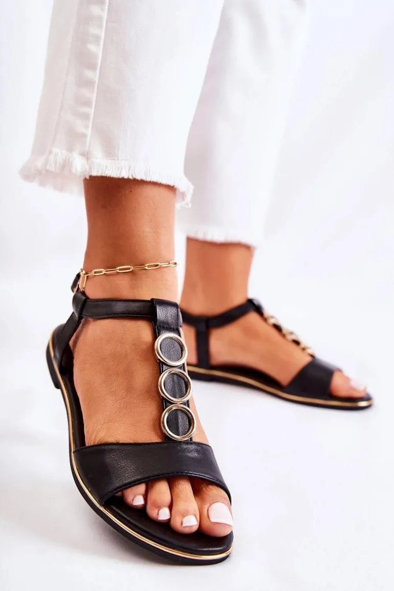 Damskie Klasyczne Sandały Z Ozdobnym Paskiem Czarne Terina