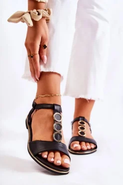 Damskie Klasyczne Sandały Z Ozdobnym Paskiem Czarne Terina