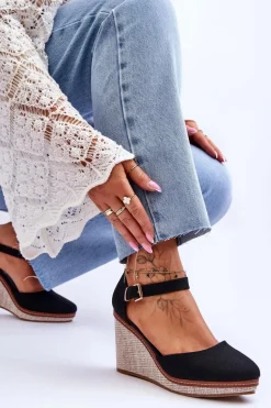 Damskie Klasyczne Sandały Na Koturnie Czarne Malani