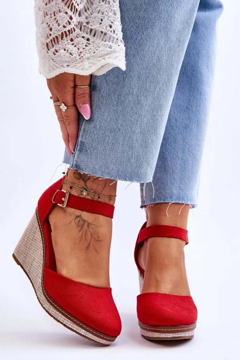 Damskie Klasyczne Sandały Na Koturnie Czerwone Malani